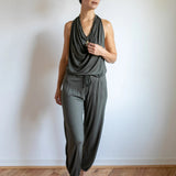 Women's One-piece Cowl Neck Halter Top Backless Yoga Jumpsuit / Romper / Onesie in Black