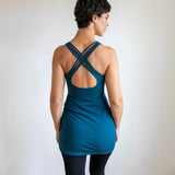 Extra Long Eggplant Woven Back Yoga Tank Top with Built-In Bra | Cotton Lycra Athletic Clothing
