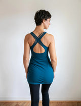 Extra Long Eggplant Woven Back Yoga Tank Top with Built-In Bra | Cotton Lycra Athletic Clothing