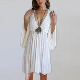 Bell Sleeve White Dress: Boho Greek Goddess Wedding Fairy Festival