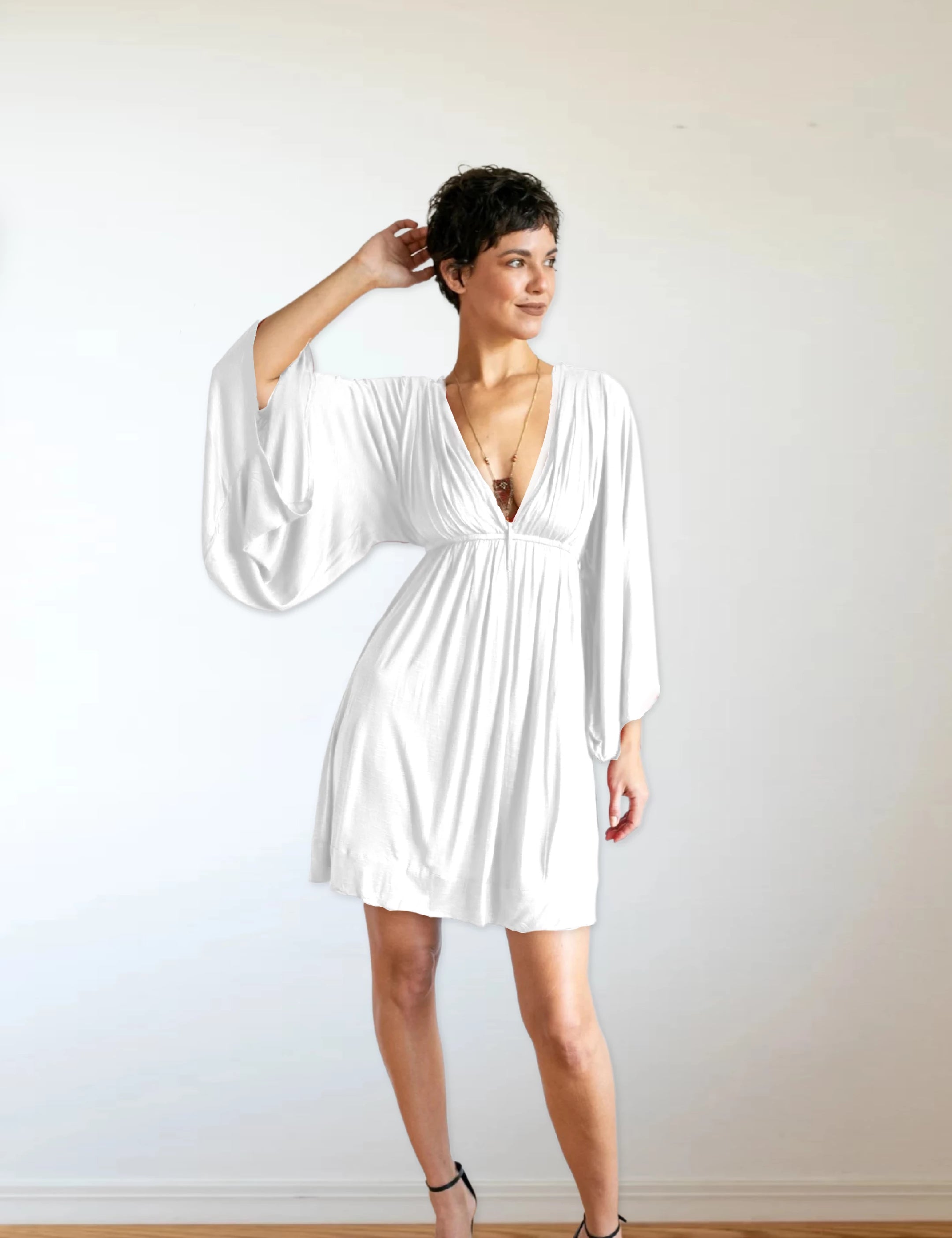 Bell Sleeve White Dress: Boho Greek Goddess Wedding Fairy Festival