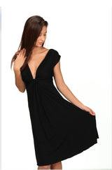 Knot Front Dress – Deep V Empire Waist Dress – Bamboo Rayon Sexy Date Night Dress – Sustainable Boho Evening Dress