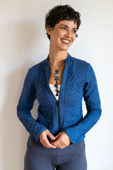 Mrs. Peacock Ruched Zip Front Jacket Eggplant