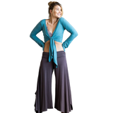 Paris Wide Leg High Waist Gaucho Pants with Fold Over Waistband in Black