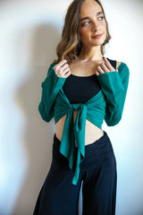 Olive Yoga Wrap Top: Ballet Tie Front Jacket