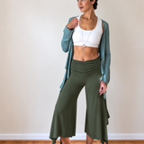 Ruched Waistband, Wide Leg, Flowy Gaucho Pants in Dark Teal