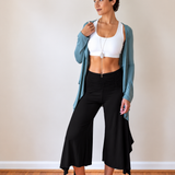 Ruched Waistband, Wide Leg, Flowy Gaucho Pants in Dark Teal