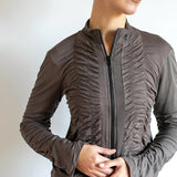 Mrs. Peacock Ruched Zip Front Jacket Mocha