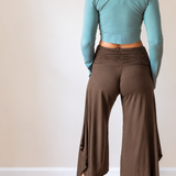 Ruched Waistband, Wide Leg, Flowy Gaucho Pants in Dark Teal