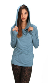 Star Cowl Neck Hoodie Shirt with Thumbholes in Black