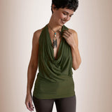 Cowl Front Backless Halter Top in White/Cream