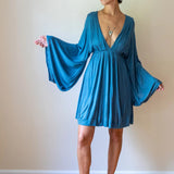 Emerald Green Bell Sleeve Dress: Boho Fairy Festival Rayon Gown