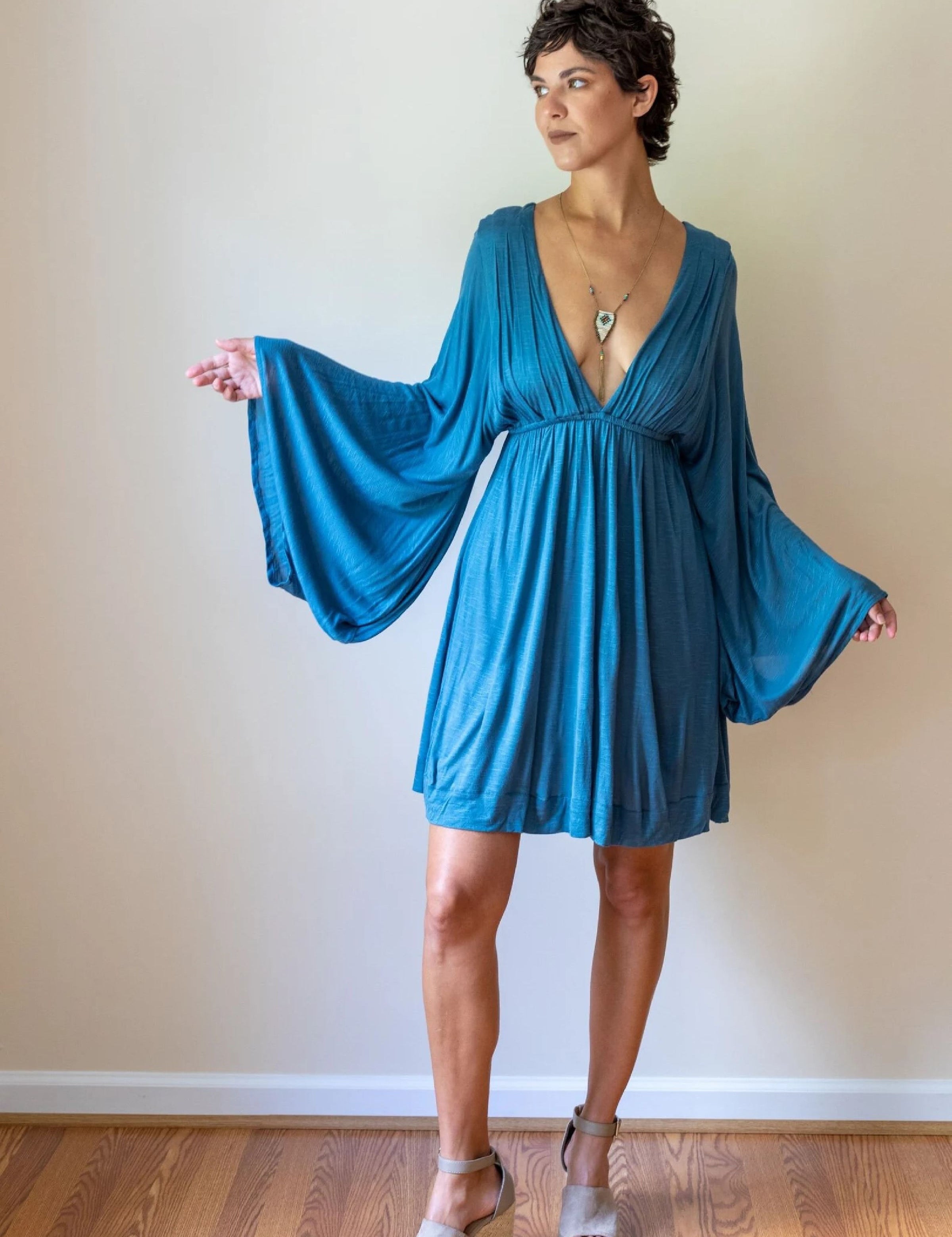 Bell Sleeve White Dress: Boho Greek Goddess Wedding Fairy Festival