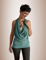 Cowl Front Backless Halter Top in White/Cream