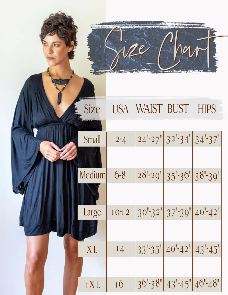 Bell Sleeve Goddess Boho Mini Dress in Black