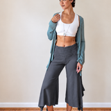 Ruched Waistband, Wide Leg, Flowy Gaucho Pants in Dark Teal