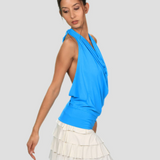 Cowl Front Backless Halter Top in White/Cream