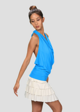 Cowl Front Backless Halter Top in White/Cream