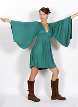 Slate Blue Bell Sleeve Dress: Boho Goddess Party Fairy Festival