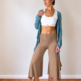 Ruched Waistband, Wide Leg, Flowy Gaucho Pants in Dark Teal