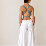 Ruched Waistband, Wide Leg, Flowy Gaucho Pants in Dark Teal