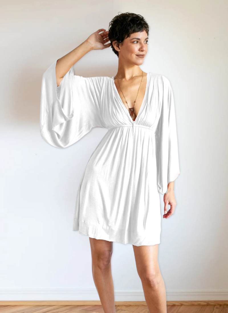 Bell Sleeve White Dress: Boho Greek Goddess Wedding Fairy Festival Bell Sleeve White Dress: Boho Greek Goddess Wedding Fairy Festival