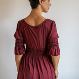 Goddess Sleeve Ruched Empire Waist Top in Burgundy