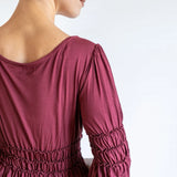 Goddess Sleeve Ruched Empire Waist Top in Burgundy