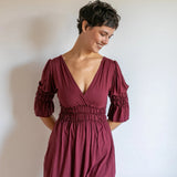 Goddess Sleeve Ruched Empire Waist Top in Burgundy