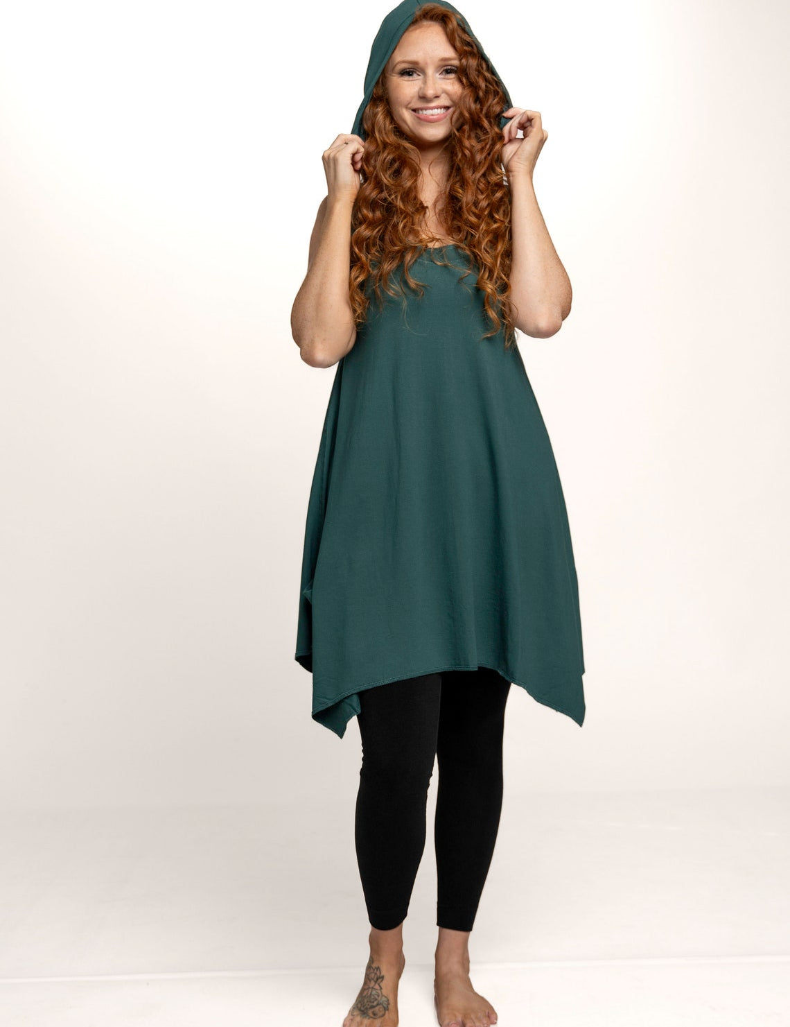 Pixie Sleeveless Hoodie Fairy Dress in Jasper Green