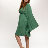 Emerald Green Bell Sleeve Dress: Boho Fairy Festival Rayon Gown