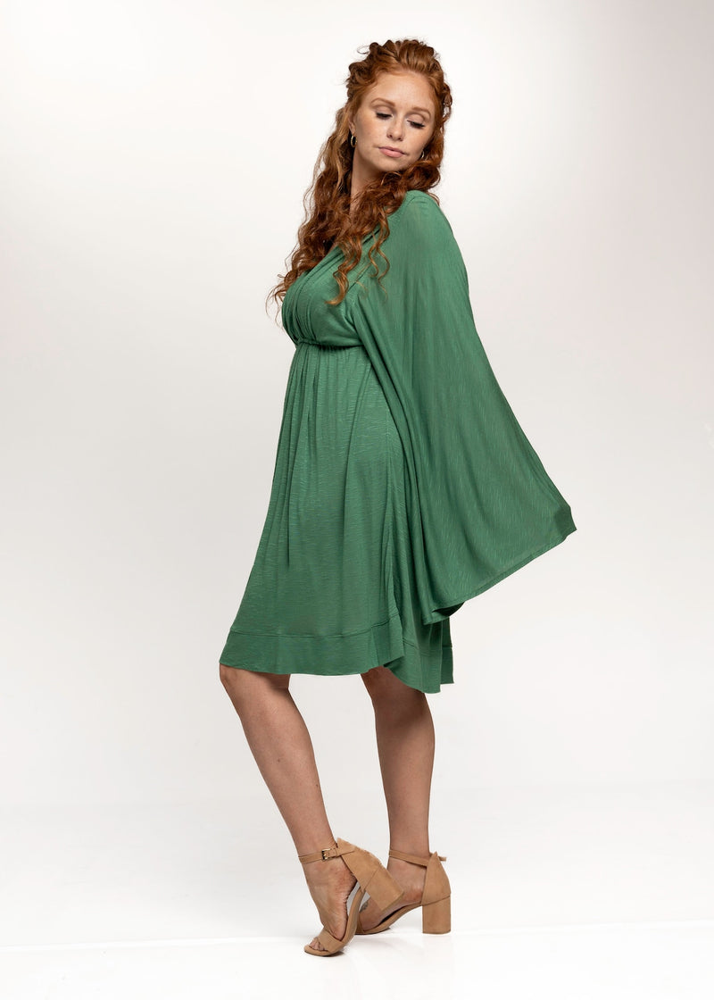 Bell Sleeve Greek Goddess Festival Dress in Emerald Green