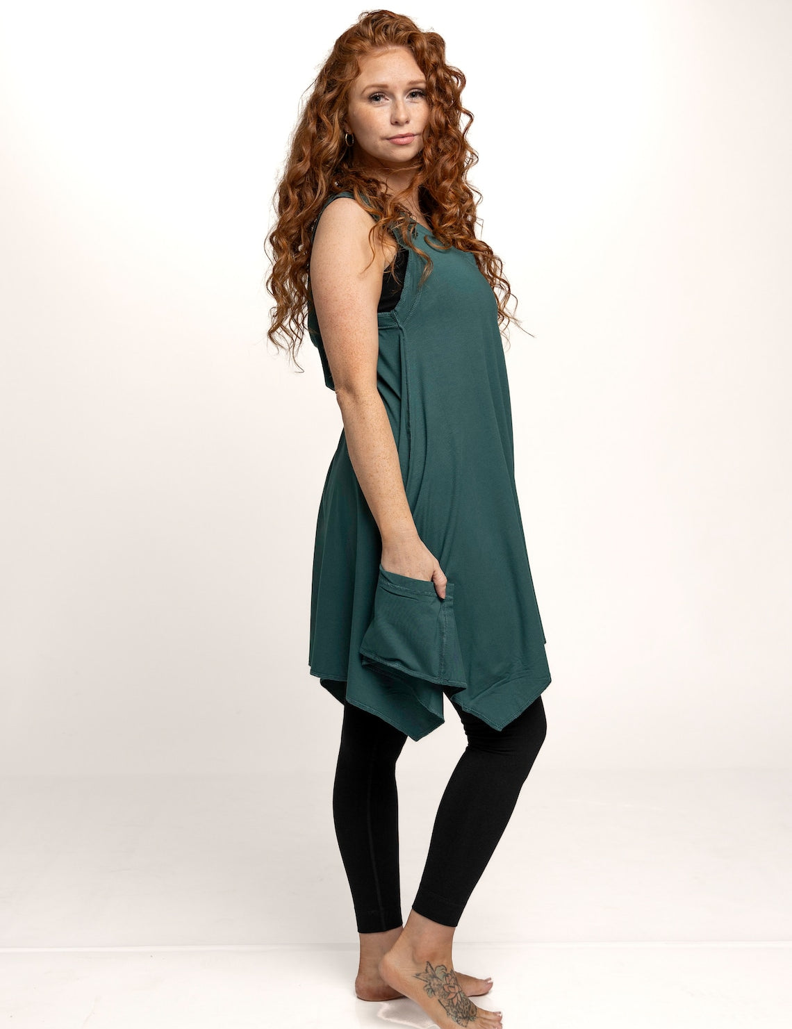 Pixie Sleeveless Hoodie Fairy Dress in Jasper Green