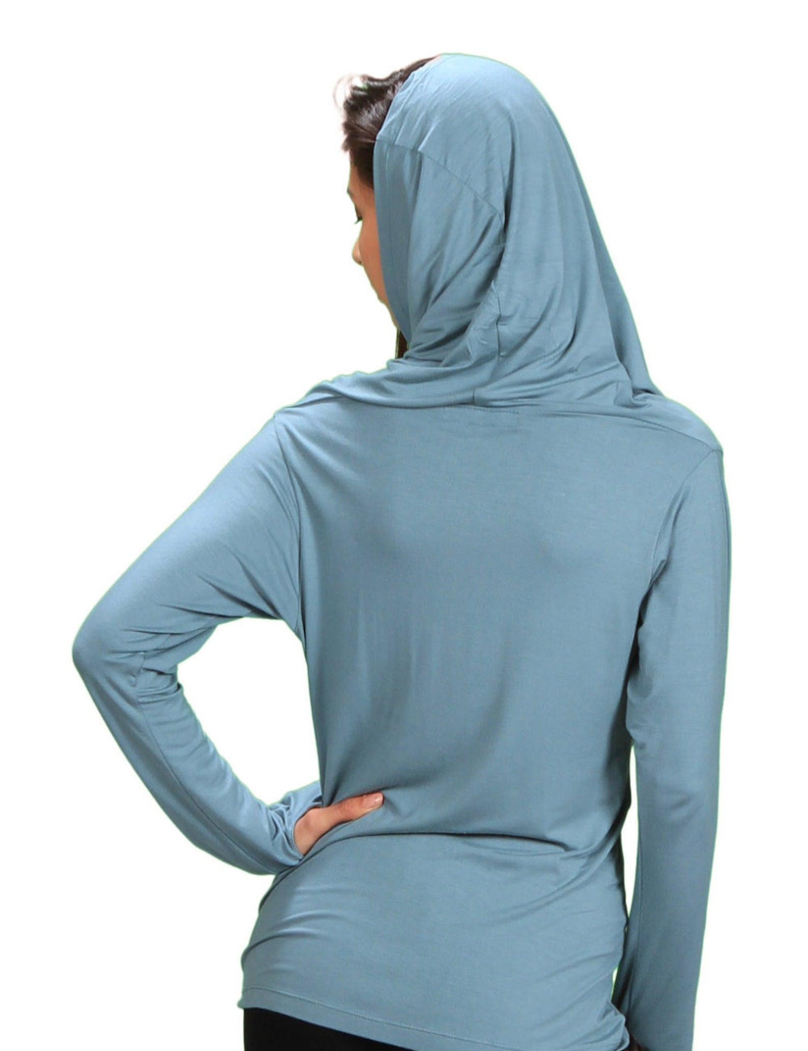 Cowl Neck Hoodie Shirt with Thumbholes in Ocean
