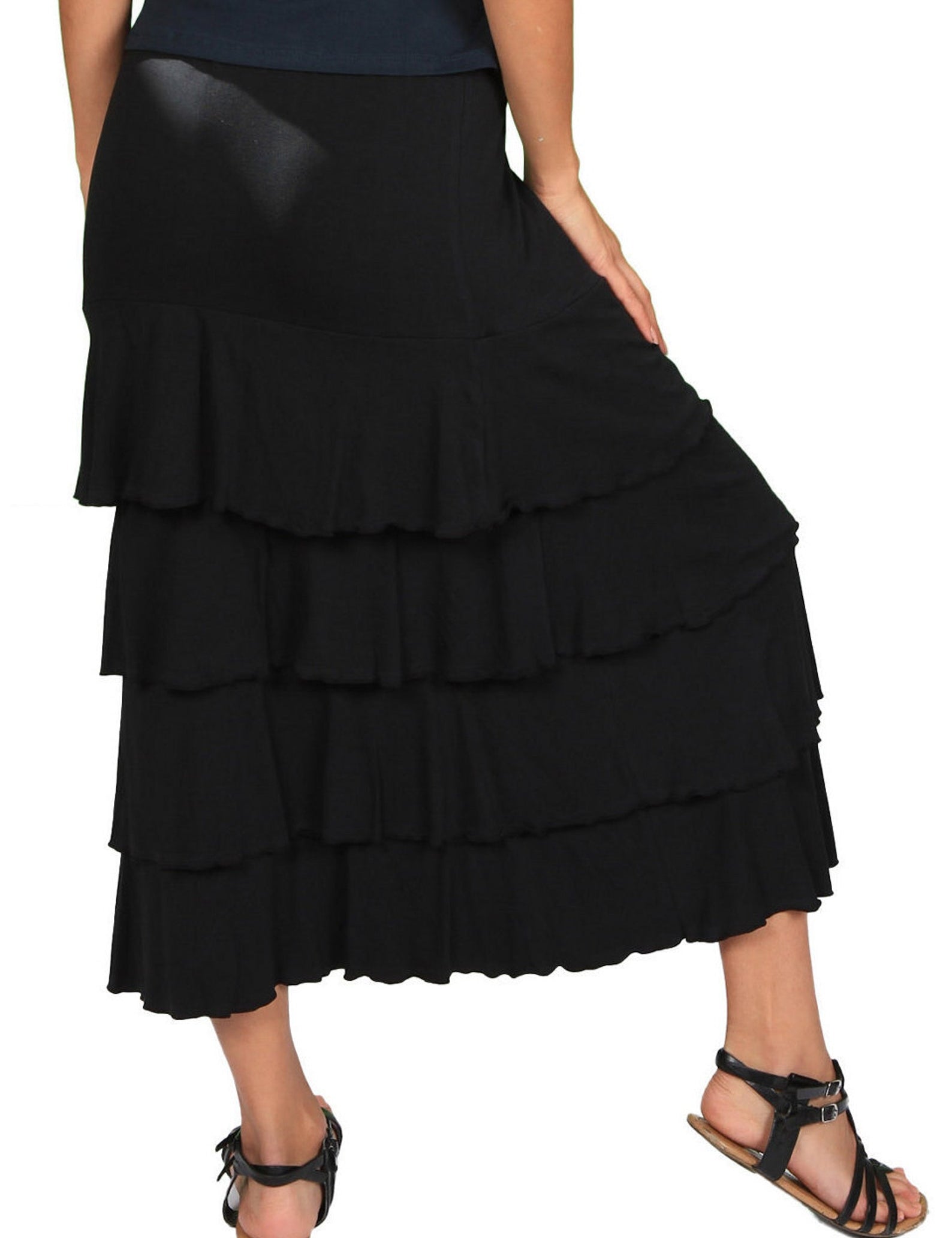 Lydia Long Ruffle Maxi Skirt In Black