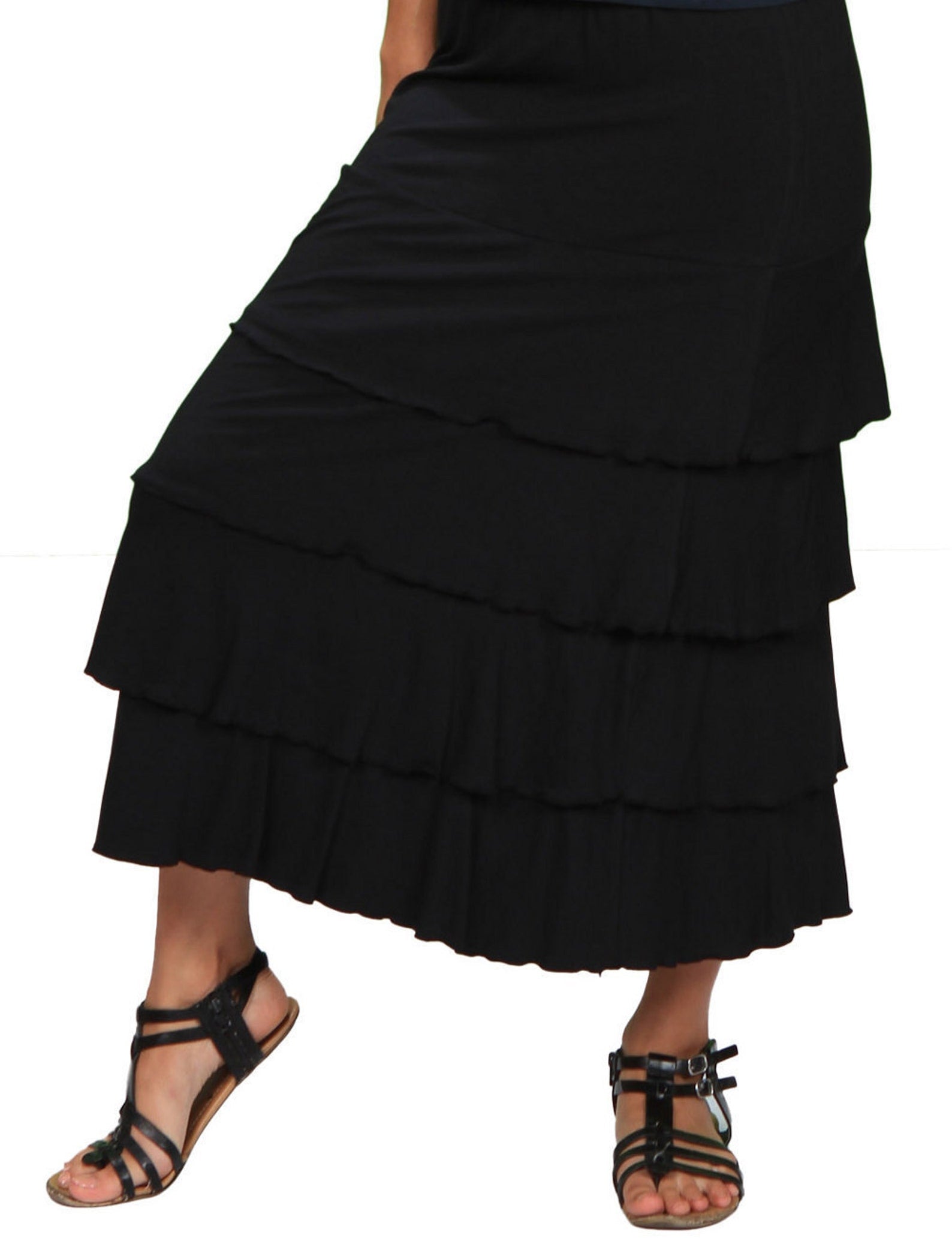 Lydia Long Ruffle Maxi Skirt In Black