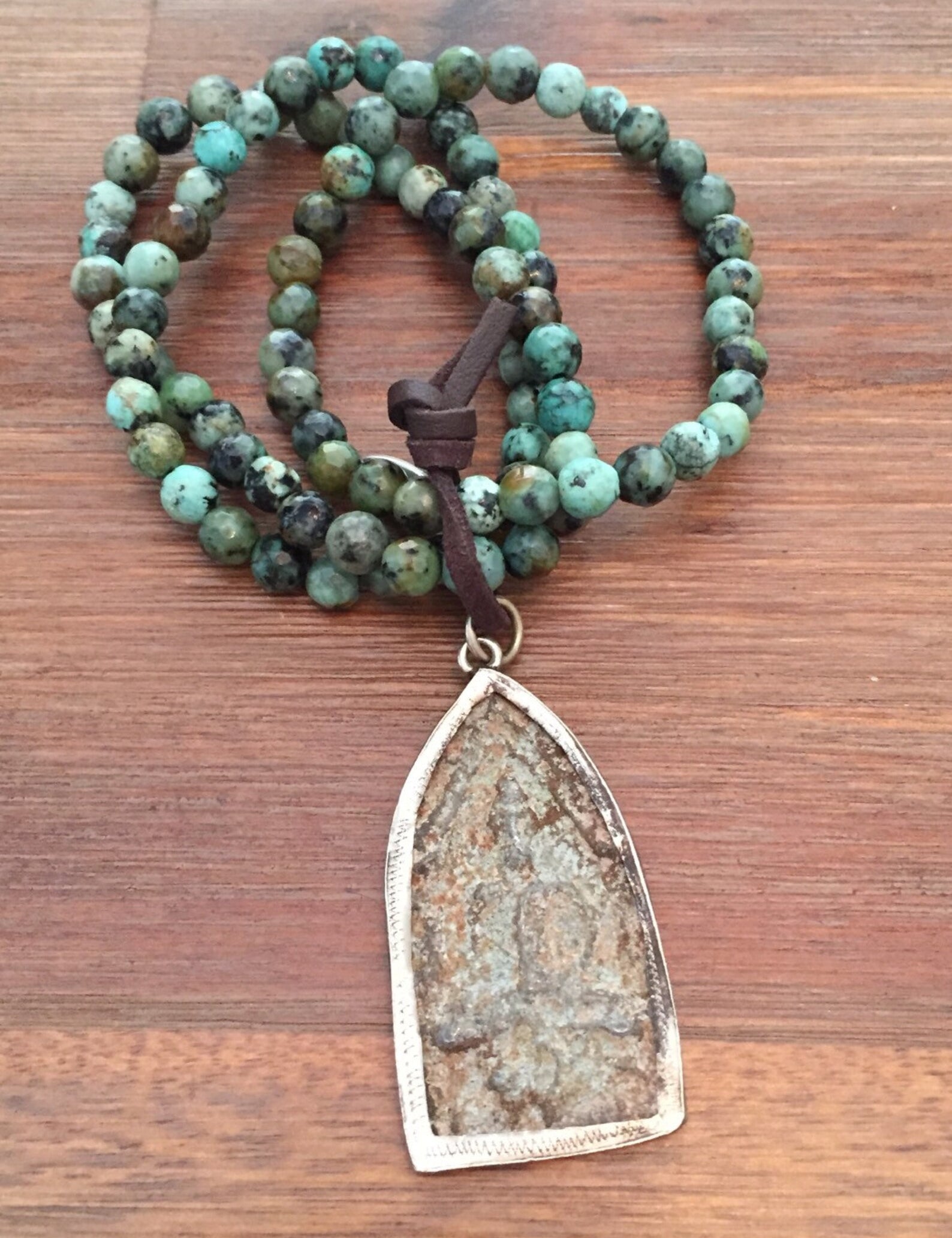Antique Thai Buddha African Turquoise Mala Prayer Beads Bracelet