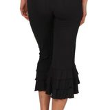 Black Ruffle Capri Pants: Bamboo Rayon Flared Yoga Pants