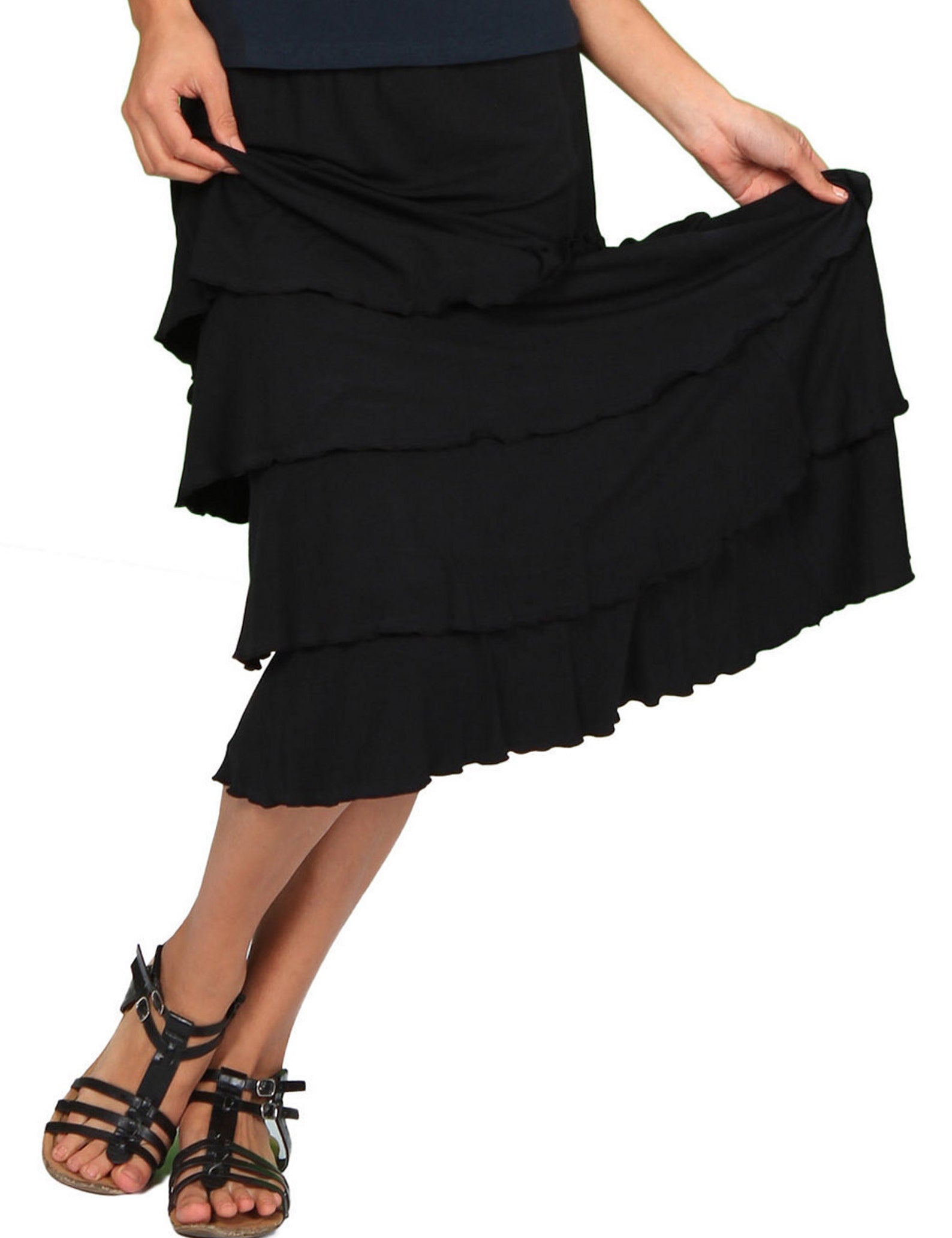 Lydia Long Ruffle Maxi Skirt In Black