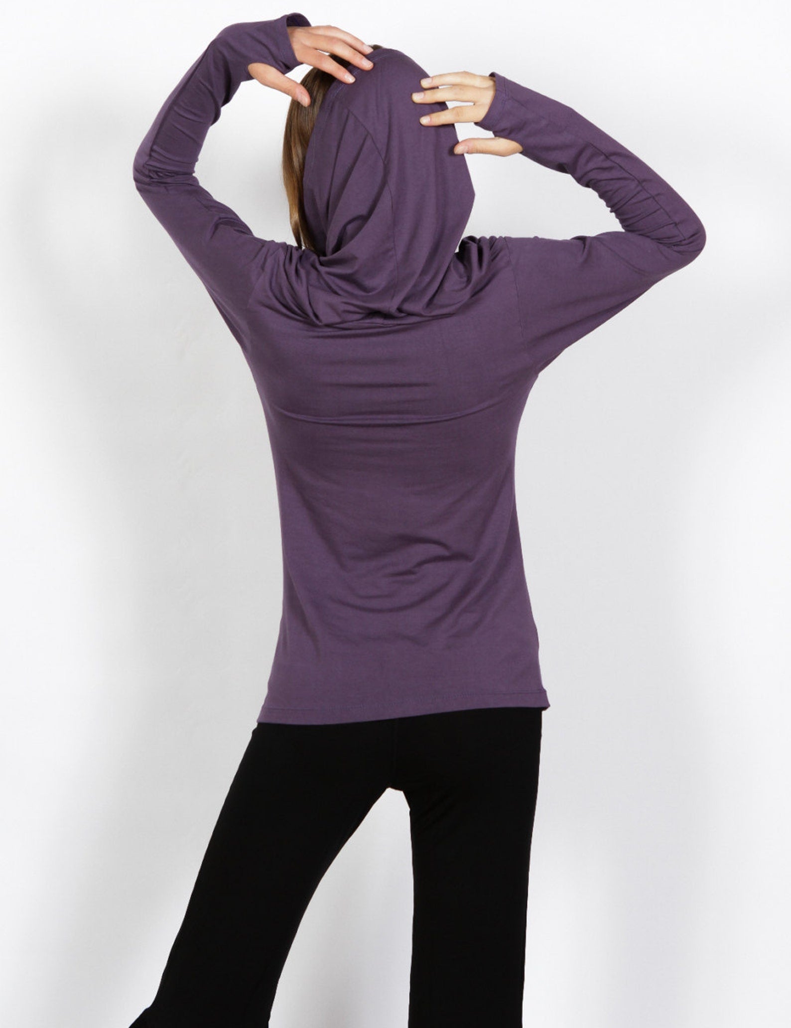 Star Cowl Neck Hoodie Shirt with Thumbholes in Amethyst