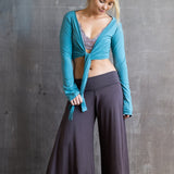 Paris Wide Leg, Flowy, Fold-over Waistband Gaucho Pants, Culottes in Mocha