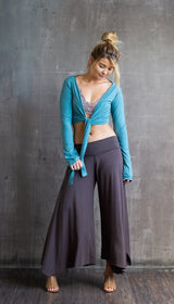 Paris Wide Leg, Flowy, Fold-over Waistband Gaucho Pants, Culottes in Mocha