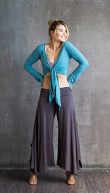 Paris Wide Leg, Flowy, Fold-over Waistband Gaucho Pants, Culottes in Mocha