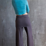Wide-leg Palazzo Yoga Pants with Boot Cut and Miniskirt in Mocha Brown