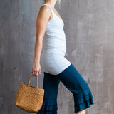 Ruffle Bloomer Capri, Flared Leg Yoga Pants in Dark Teal