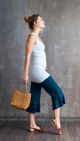 Ruffle Bloomer Capri, Flared Leg Yoga Pants in Dark Teal