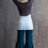 Ruffle Bloomer Capri, Flared Leg Yoga Pants in Dark Teal