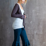 Ruffle Bloomer Capri, Flared Leg Yoga Pants in Dark Teal