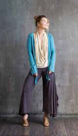 Paris Wide Leg, Flowy, Fold-over Waistband Gaucho Pants, Culottes in Mocha