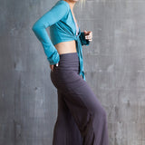 Wide-leg Palazzo Yoga Pants with Boot Cut and Miniskirt in Mocha Brown
